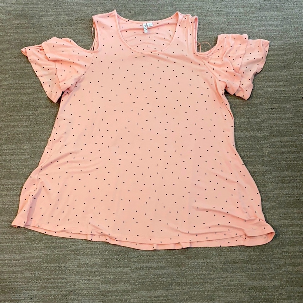 Pink with black polka dot blouse